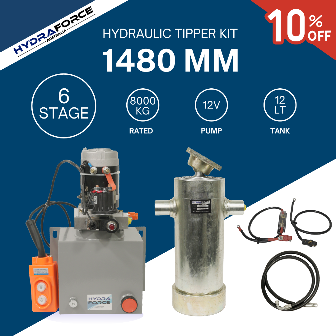 1480 MM Tipper Trailer Kit - 6 Stage Cylinder with Power Unit